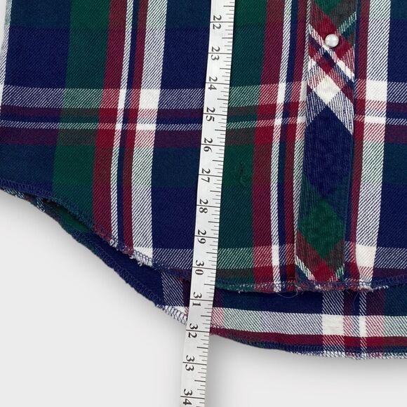 VINTAGE Wrangler Shirt Mens Medium Western Pearl Snap Long Tail Plaid Bushpopper - Picture 10 of 12